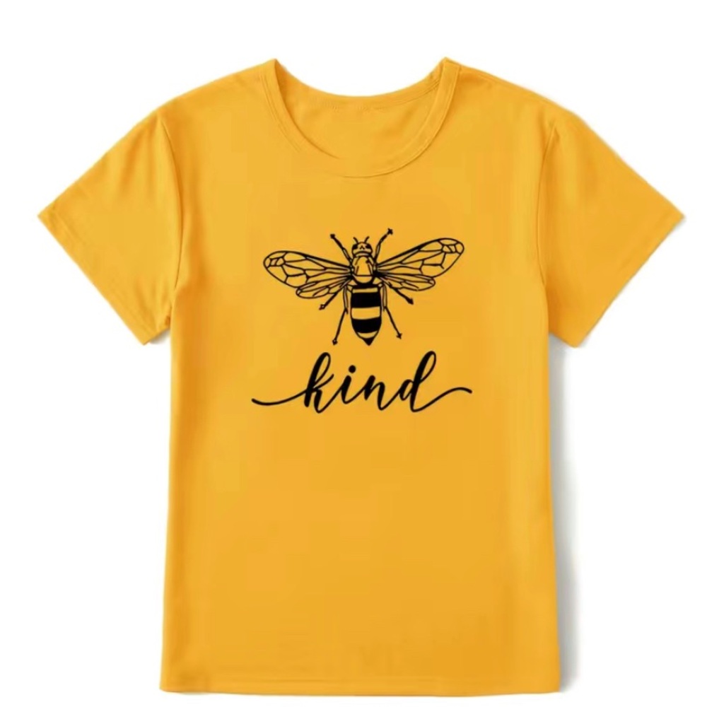 Bee Kind Print Crew Neck T-shirt, Casual Loose Short Sleeve